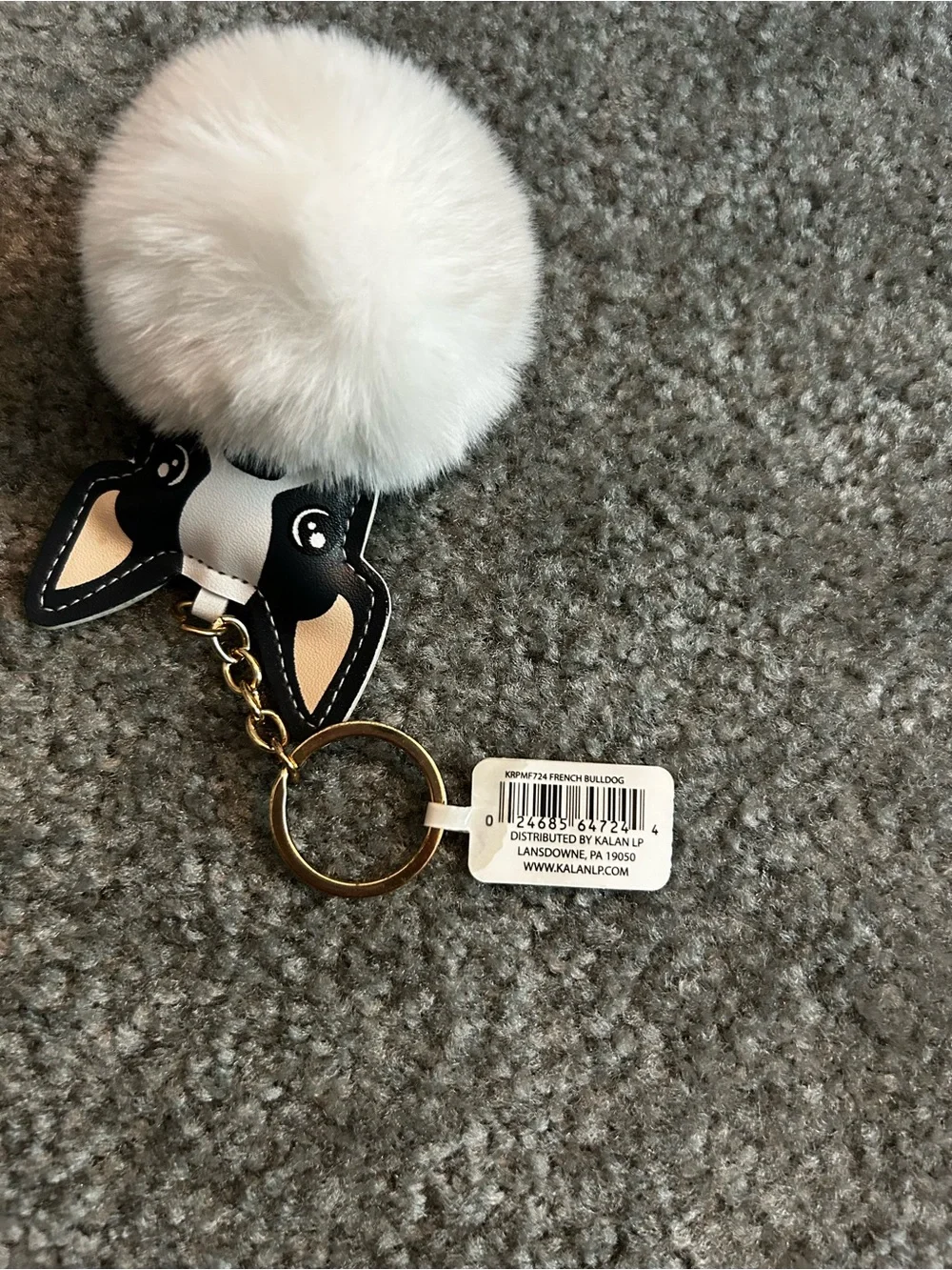 Black & White Puppy Pom-Pom Keychain - Cute Bag Charm